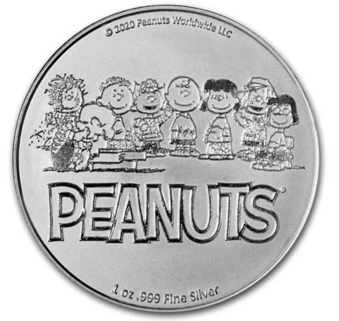 Peanuts 70th Anniversary Charlie Brown Silver 1 oz .999 Snoopy BU Round