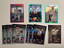 2024 Topps Chrome Scherzer, Lowe, Semian Lot Pink, Aqua Refractors Base Rangers