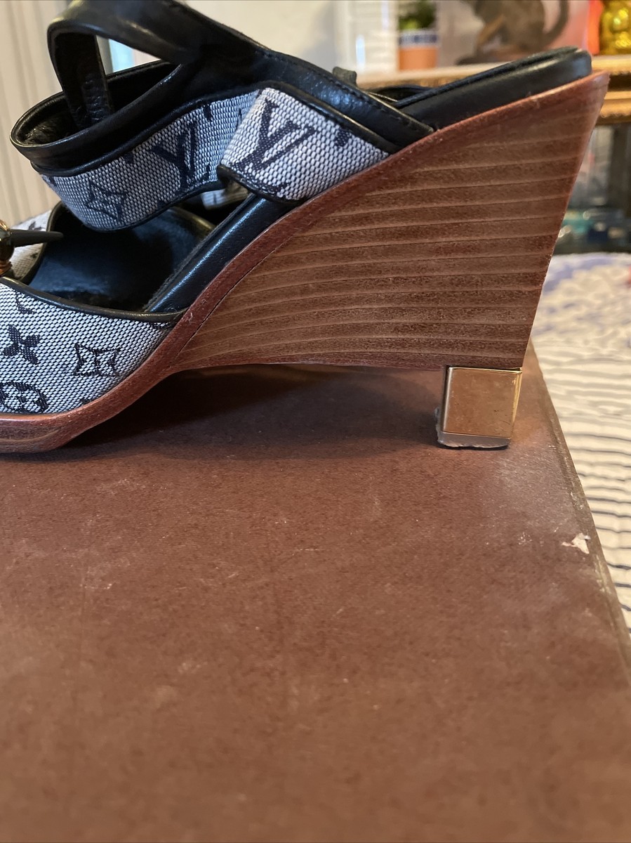 靴 Vintage Louis Vuitton Wedge Sandals LOUIS VUITTON Authentic Slide Wedges Heels Pumps Sandals - Etsy