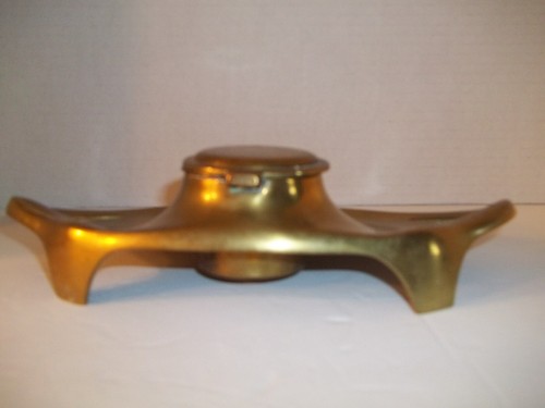 Vintage Antique Art Nouveau Geschutzt Bronze INK WELL STAND & GLASS INKWELL POT - Picture 11 of 15
