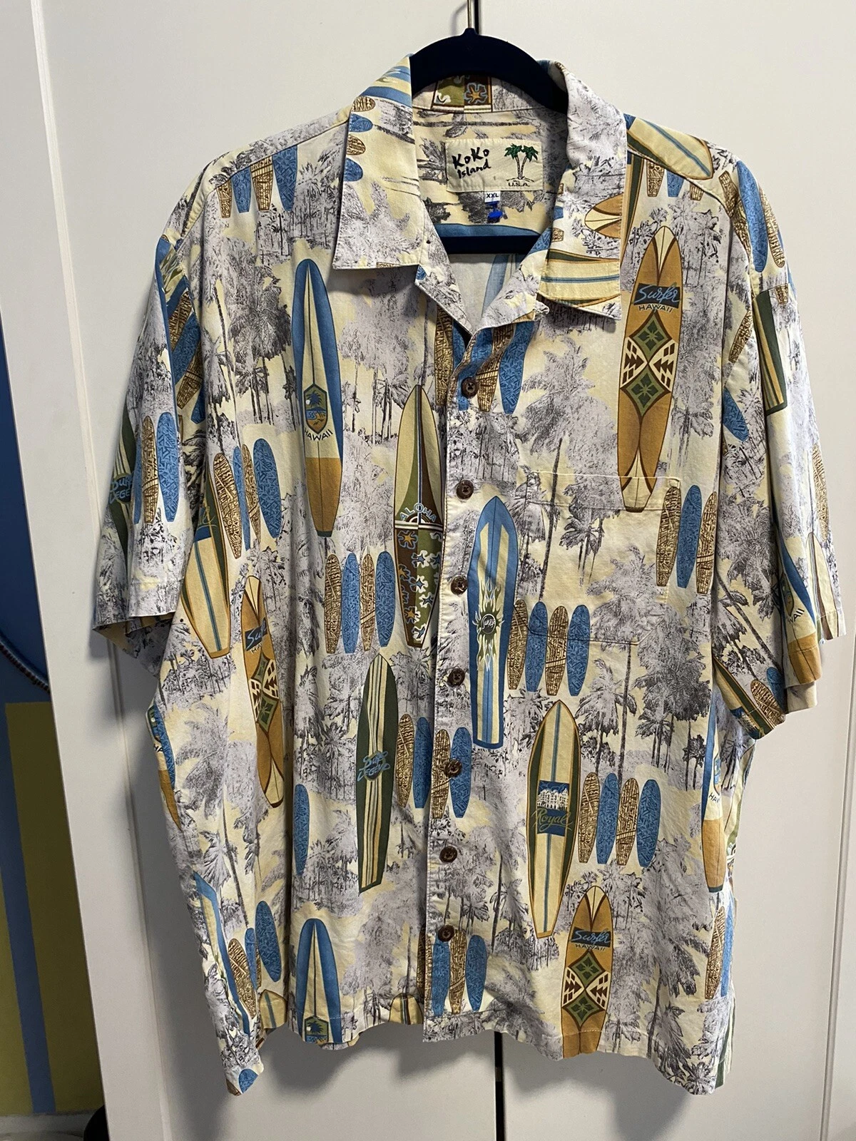 Koko Island Surfboard Print Allover Print Hawaiian Shirt Sz XXL
