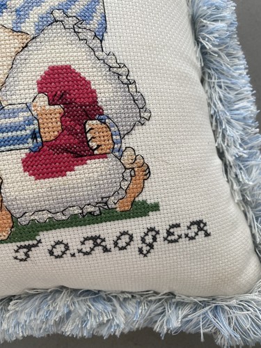 Crossstiched Boy and girl cuddling Decrotative Pillow - Picture 5 of 5