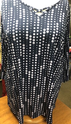 navy blue & light blue polka dot blouse 3x #4004