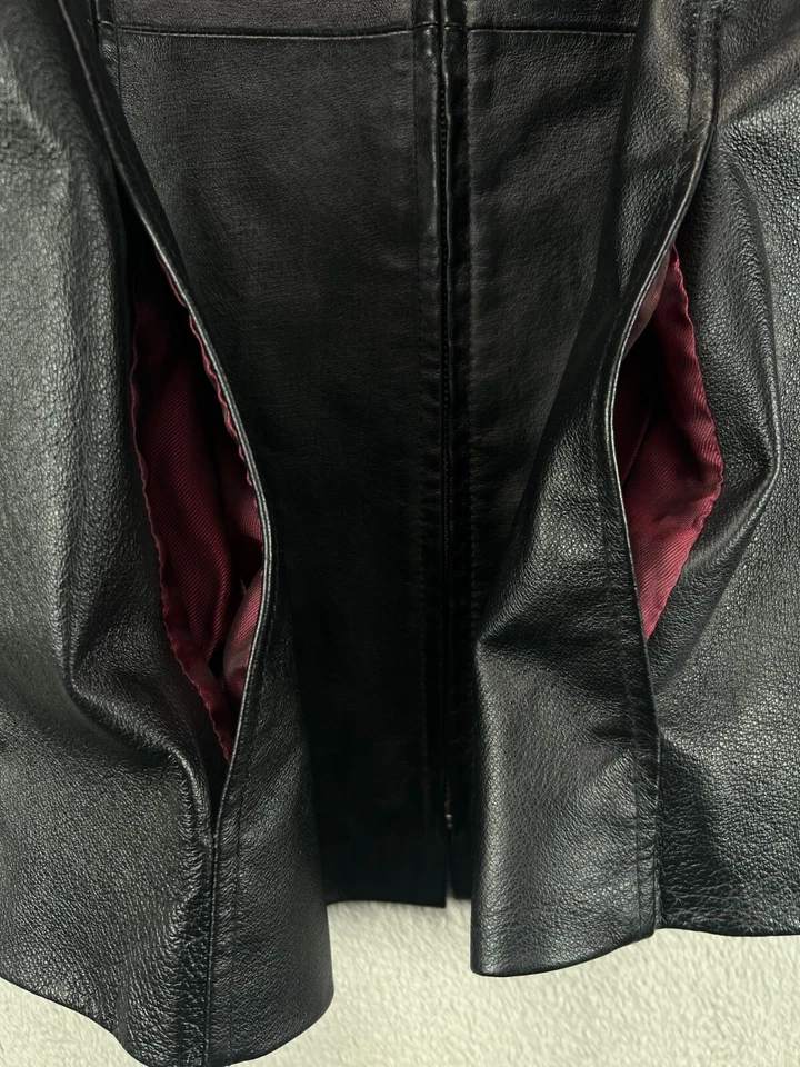 Jaqueta de Couro Croft Barrow Feminina Preta Grande Cetim Forrado Borgonha Casaco com Zíper - Imagem 4 de 4