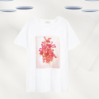 Ex Hush Damen Kurzarm T-Shirt mit Blumenrahmen in Weiß (Defekt)