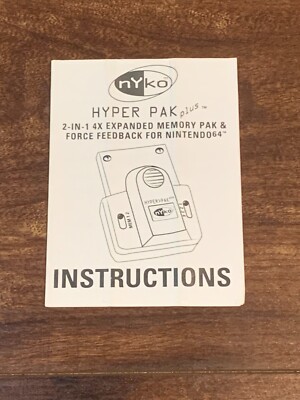 Hyper Pak Plus NYKO Pack Memory Feedback N64 Nintendo 64 Instruction Manual Only