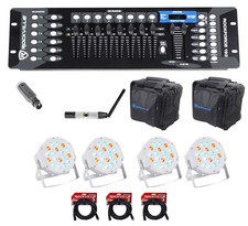 Rockville 192-Channel DMX Controller Lighting Transmitter Receiver 4 Par Lights