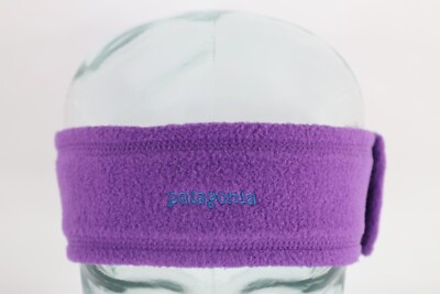 Vtg 90s Patagonia Spell Out Capilene Fleece Winter Headband Ear Cover Purple USA