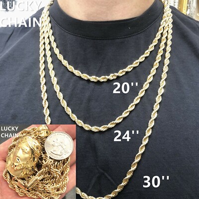 8''20''24''30''14K GOLD PLATED ROPE CHAIN NECKLACE BRACELET PENDANT 6MM  17g-64g