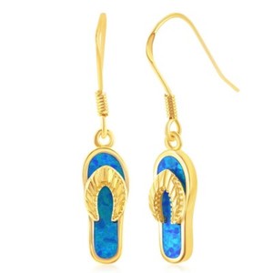 Authentic Sterling Silver Gold Plated Blue Inlay Opal Flip-Flop Earrings