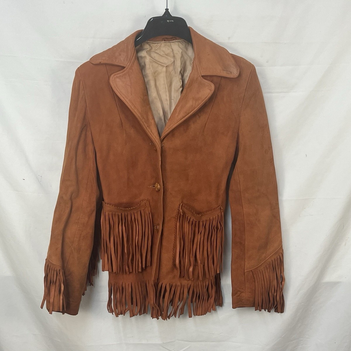 VINTAGE 70S FRINGE SUEDE LEATHER JACKET SIZE 10 BOHO WESTERN  