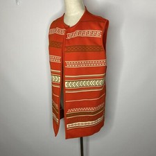 VTG 70's Union Made Womens Sweater Vest Sz L Orange Striped Open Front