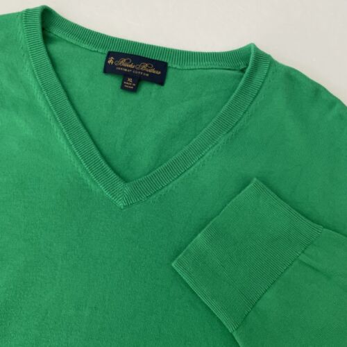 Brooks Brothers XL Supima Cotton Sweater Men's Green Long Sleeve V Neck - Foto 1 di 10