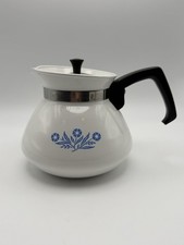 Vtg BACK STAMPED Corning Ware Blue Cornflower 6-Cup Coffee Tea Pot Kettle w/ Lid