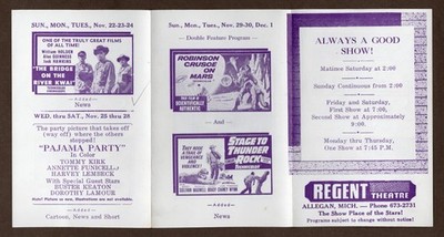 Regent Theater Handbill Flyer Advertisement Vintage 1964 Alfred Hitchcock, Mars