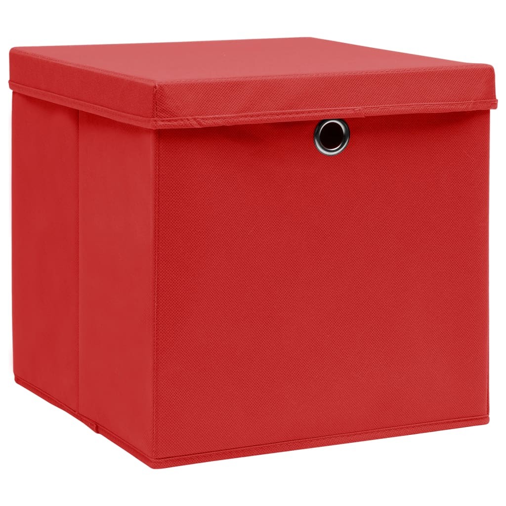 Set 4 Contenitori Portaoggetti Rossi 28x28x28 cm con Coperchio