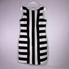 J. Taylor Sleeveless Black and White Striped Midi Dress Size 8