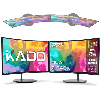 Dual Monitor Setup - 2-Pack 27'' Curved 1500R 1920x1080 Computer Monitor 75Hz ...