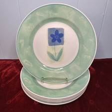 (6) PIER 1 PERIWINKLE SALAD DESSERT PLATES ENGLAND ANGLETERRE 8" GREEN BLUE