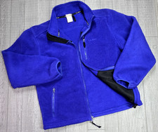 VTG 90s LL Bean Jacket Men L Blue Zip Up Pockets Fleece Logo Coat USA Made Boxy