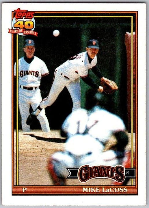 1991 Topps #242 Mike LaCoss : A*B* on copyright line