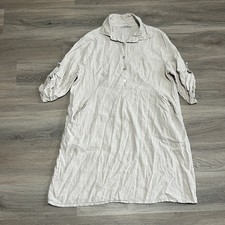 Elena Baldi Small Tunic Dress Beige Lagenlook 100 Linen Italy Made Pockets