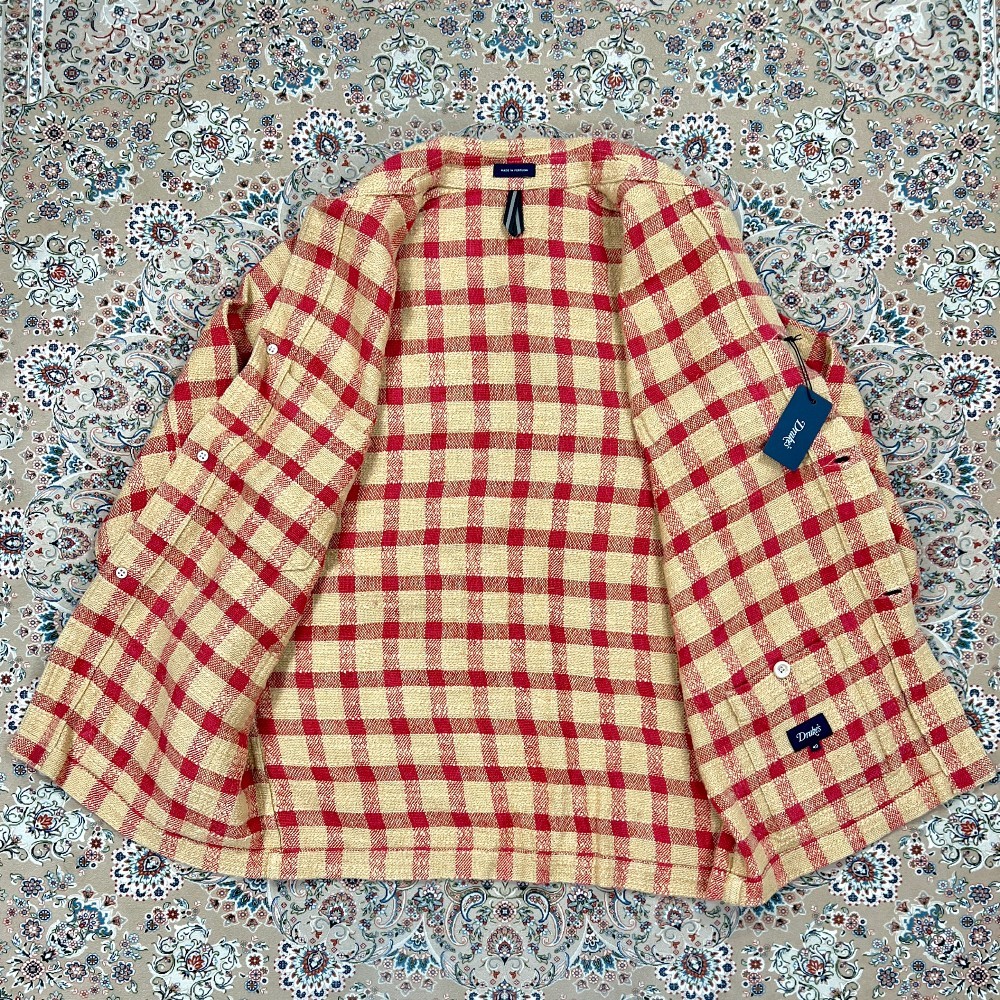 [New, Size UK40] Drake’s Red Gingham Check Linen Cotton Chore Jacket image 4