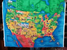 Fabric Traditions Map of the USA 2001 Cotton Fabric Panel Craft Sewing 35 x 44"