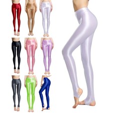 Women Oil Silky Tights Tummy Control Sport High Waist Shiny Glossy Tight Pants