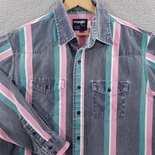 Vtg Wrangler Brushpopper Shirt FLAWS XL 17.5 Western Rodeo Pink Teal Cowboy