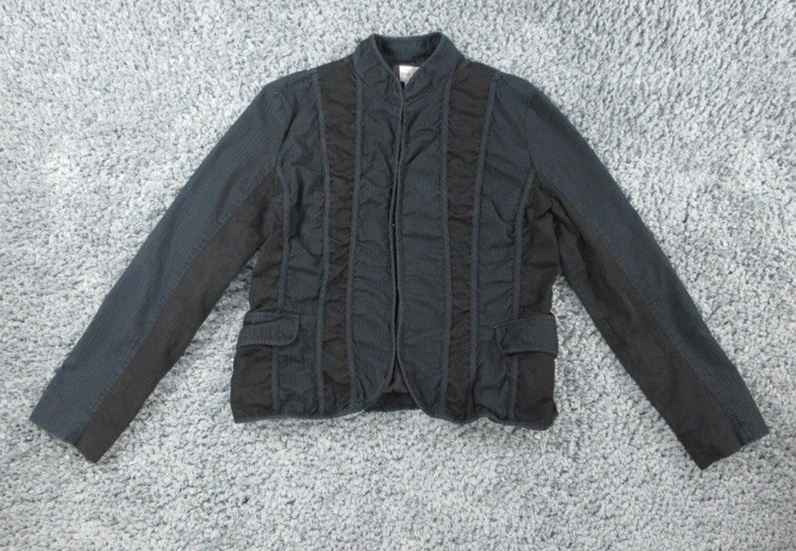 Chico's Jacket Womens 1 US S/8 Black Floral Striped Long Sleeve Hook & Eye