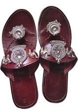 Women  s Genuine Leather Kolhapuri Chappal with Silver Oxidised Traditional