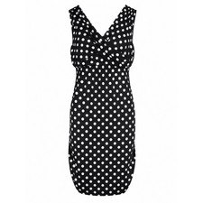 Guess Black White Polka Dot V Neck Mini Bodycon Dress Retro Pin Up coquette date