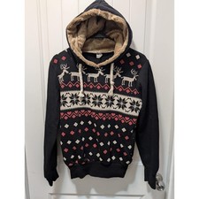 Youth Ugly Christmas Sweater with Hoodie UNISEX Sz XL By Buse Faux Fur Reindeer