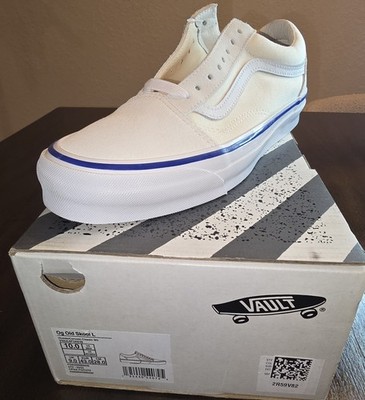 VANS Vault Old Skool Low Top Lace Up Sneaker White/Blue Stripe Men's Skate