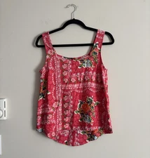 Lauren Conrad Linen Blend Floral Sleeveless Top Pink Preppy Boho XS Summer Cute