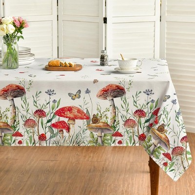 Horaldaily Mushroom Rectangular Tablecloth 60'' x 84'' (Rectangular), White