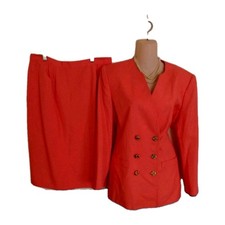 LE SUIT 2PC Skirt Suit Womens Size 12P 12 Petite Salmon Orange Pinkish