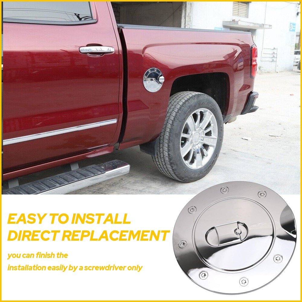 Fuel Gas Tank Lid Filler Door Cap Chrome Fit 2007-2014 GMC Sierra 1500 2500/3500