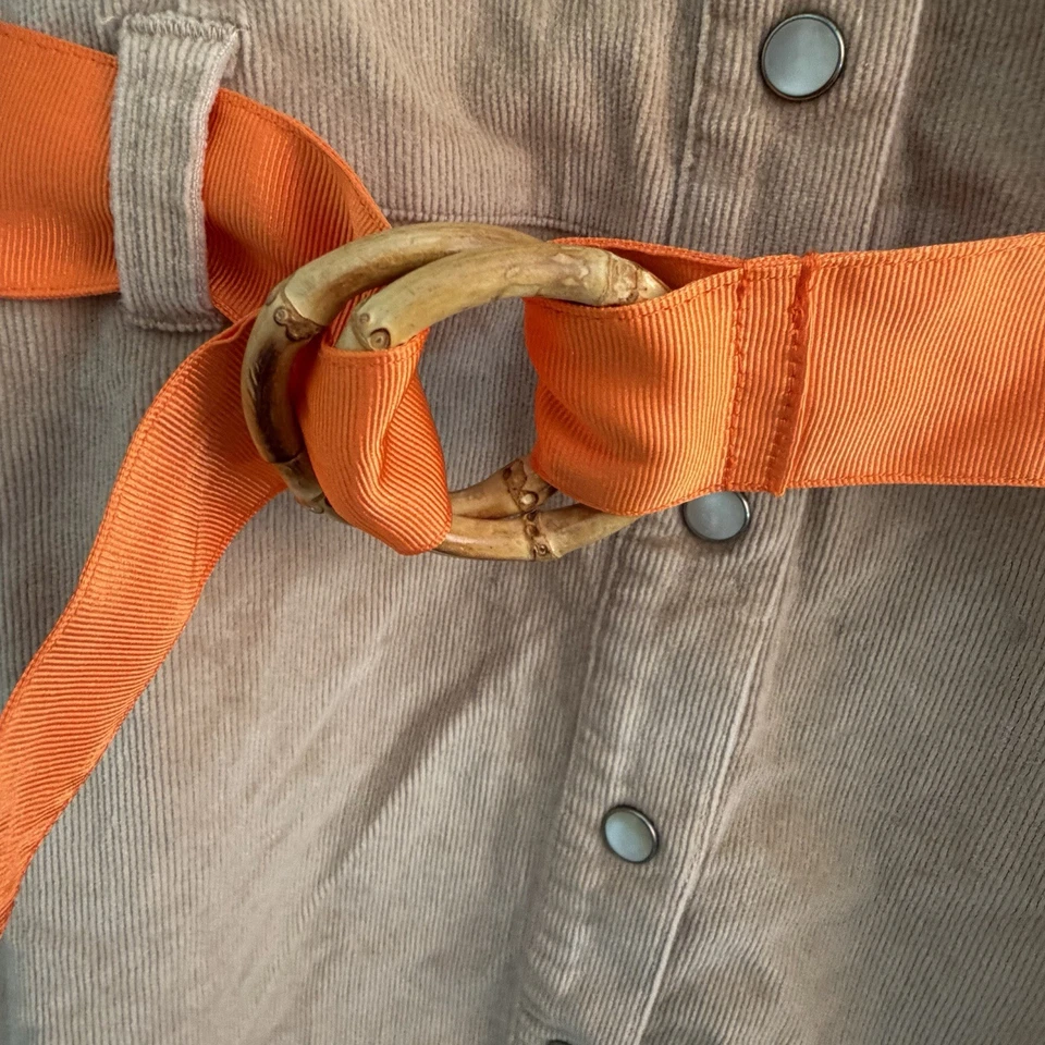 Vestido de veludo vintage Tommy Hilfiger para meninas tamanho 12 cinto de bambu safári Y2k Prep - Imagem 3 de 4