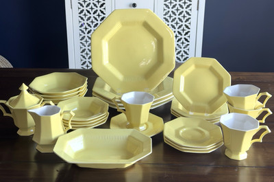 Yellow INDEPENDENCE IRONSTONE Castleton 28 pc 4 Place Settings VTG Japan VIDEO!