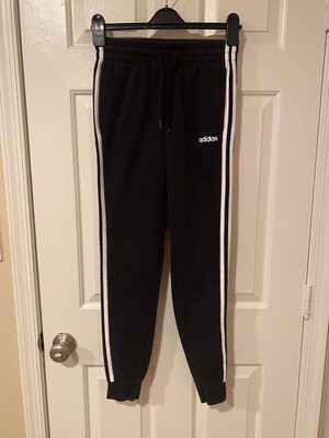 Adidas essentials Stripes Black Fleece Jogging Pants Women XS Pre-owned