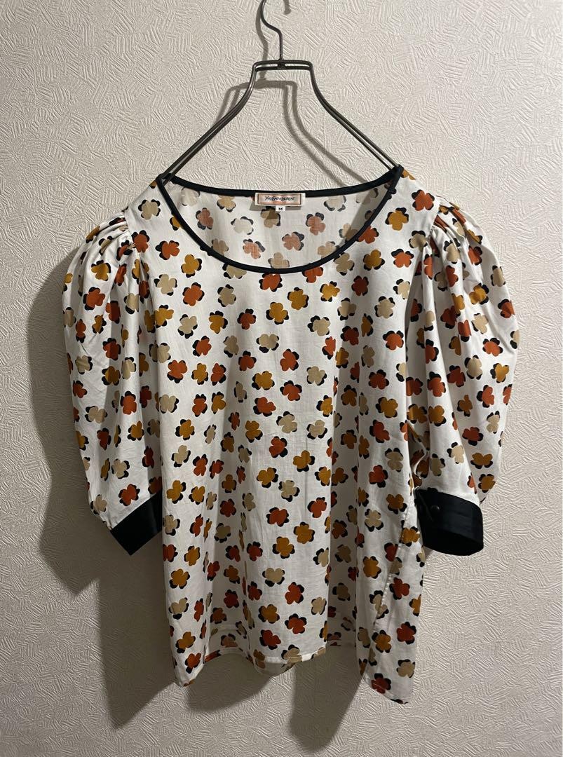 Top Yves Saint Laurent a fiori taglia M 100% cotone stampa quadrifoglio donna U6414