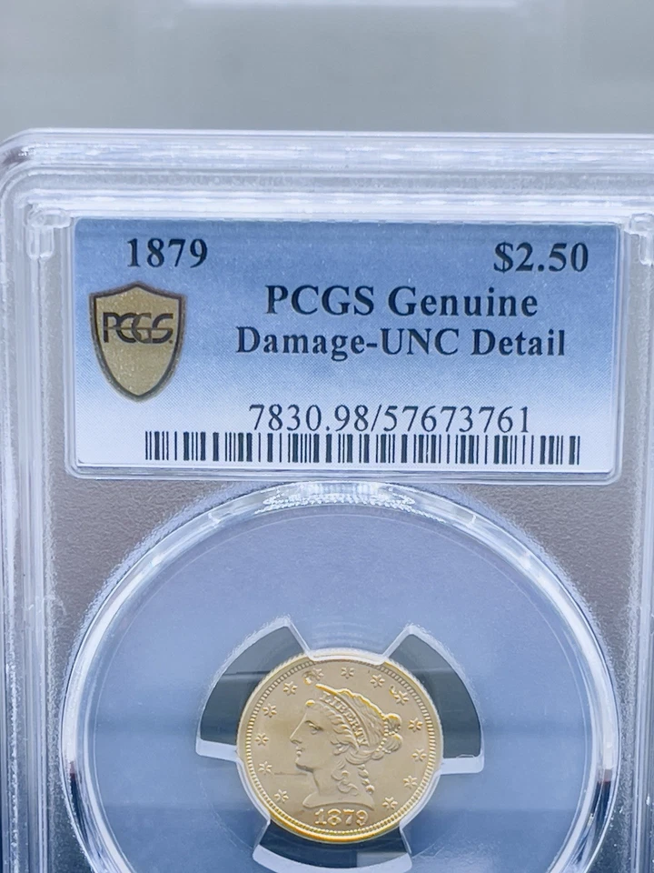 罕见 1879 年 2.50 美元自由女神头金币 PCGS UNC 低复古宝石红木展示 — 第 4/4 张图片