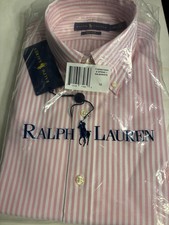 Polo Ralph Lauren shirt mens 16 34/35 classic fit Easy Care Salmon dress stripe 