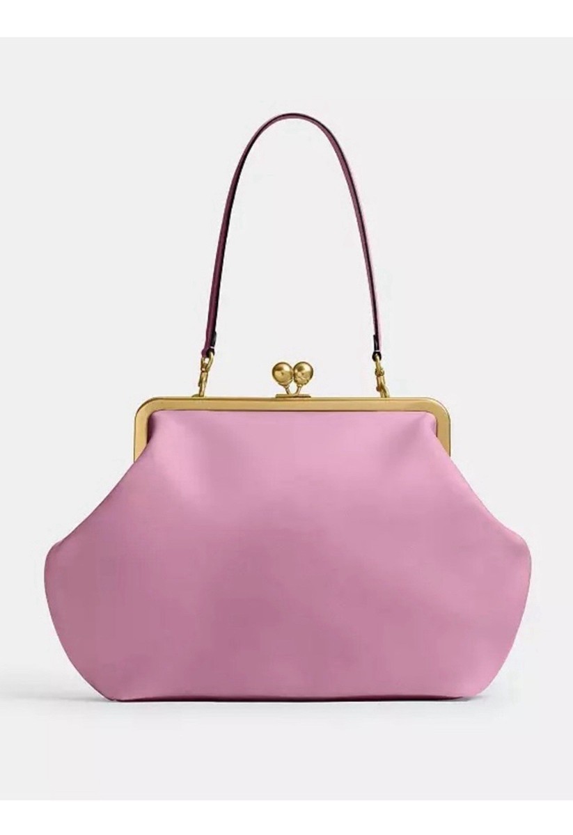 NWT Coach Large Kiss Lock Frame Shoulder Bag Pink Gold Hardware