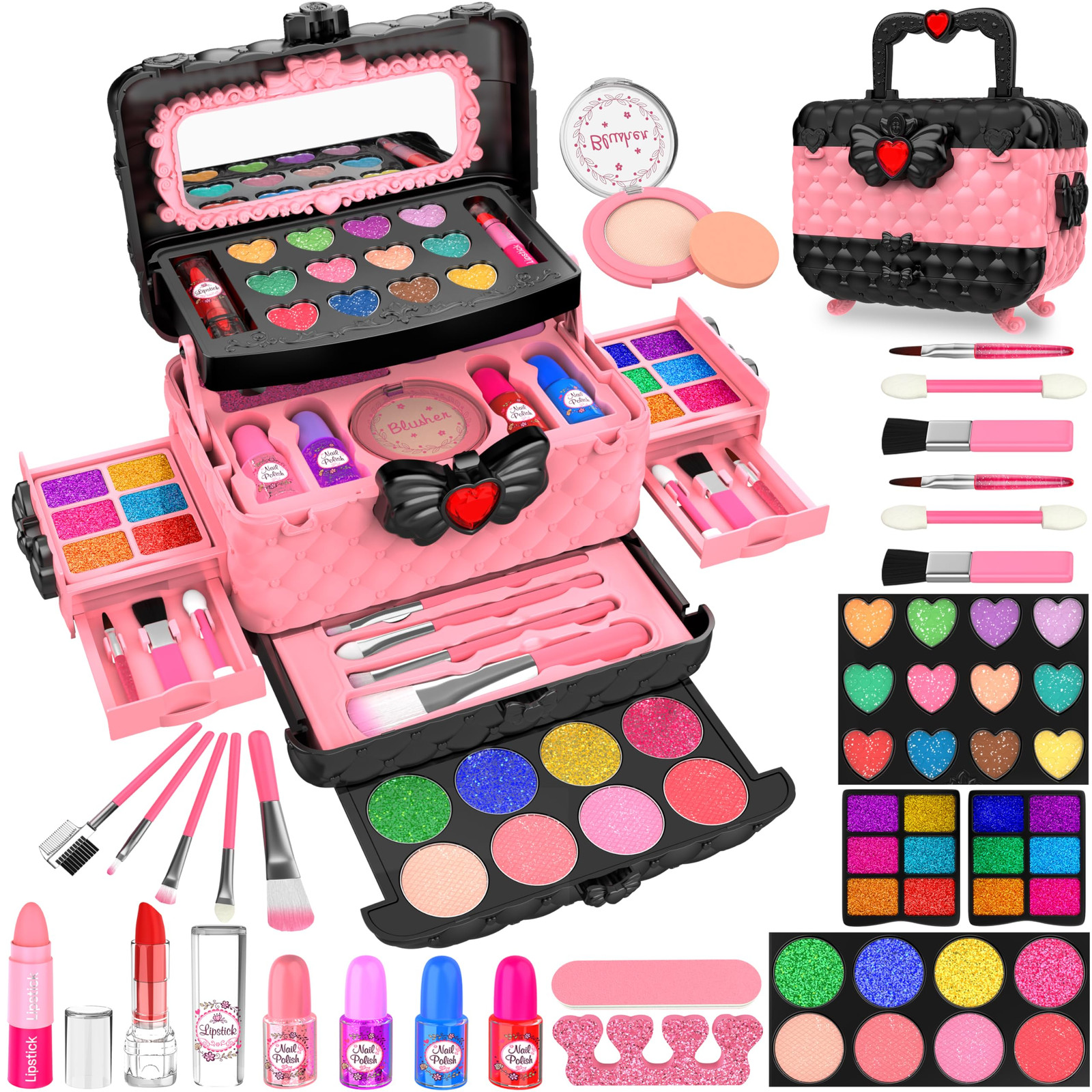 54 Pcs Makeup Kit for Girls, Princess Real Washable Pretend Play Cosmetic Set...
