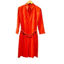 Vintage Talbots Orange Suede Belted Pleated Dress Size 8