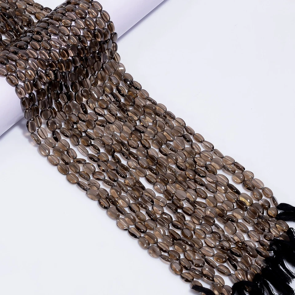 Pedra preciosa de quartzo esfumaçada formato oval contas lisas 8X6 13X6 mm fio 12,5" UGB-860 - Imagem 2 de 4