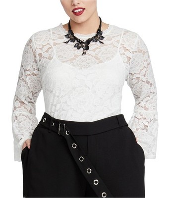 Rachel Roy Womens Lace Shell Blouse, White, Plus Size, 1X